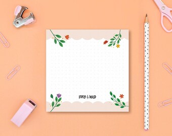 Woodland Wonderland Dot Grid Memo Pad Illustriertes Blumen Quadrat Notizblock Herbst/Herbst Briefpapier Set