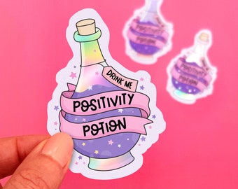 Positivity Potion Holographic Mirror Self Care Sticker Drink Me Magical Potion Bottle Decal Motivational Mental Health Laptop Reminder