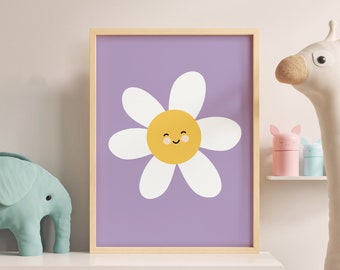 Smiling Daisy Children's Print | Contemporary Flower Art | Modern Home Decor | Summer Interior | Cute Flower Wall Art Print