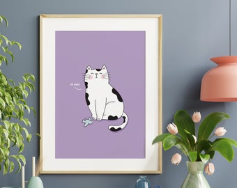 Funny I'm Busy Cat Print | Sassy Pet Illustration | Black and White Cat Art | Cat Lover