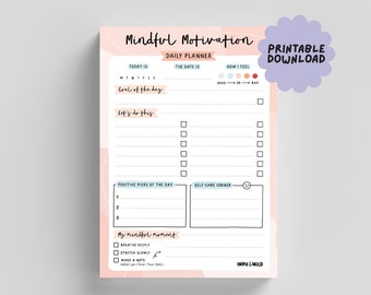 PRINTABLE Mindful Motivation A5 Daily Planner Digital Download Print at Home Mental Health Organiser for Stress and Anxiety Relief