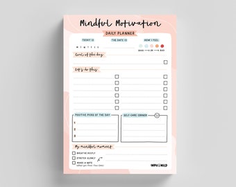 Mindful Motivation Daily Planner | A5 Notepad | To Do List | Mood and Health Tracker | Stress Anxiety Relief | Goal Setter | Self-Care Pad