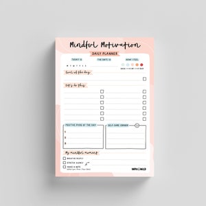 Mindful Motivation Daily Planner | A5 Notepad | To Do List | Mood and Health Tracker | Stress Anxiety Relief | Goal Setter | Self-Care Pad