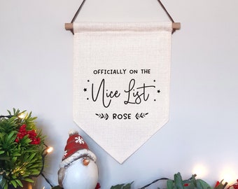 Official Nice List Kids Christmas Banner | Personalised Children's Christmas Wall Hanging with Name | Bedroom Decor | Father Christmas Sign