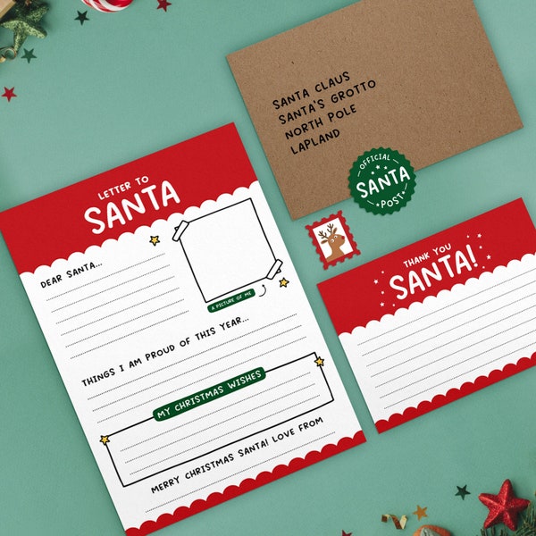 Letter To Santa Kit | Children's Christmas Activity Sheet Stickers | Easy Writing Template | Young Kids | Father Christmas Colouring Bundle