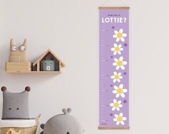 Personalised Daisy Children's Height Chart | Purple Kids' Room Decor | Floral Growth Tracker for a Girls Bedroom with Daisies