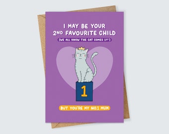 Personalised Funny Cat Card for Mum Birthday or Mother's Day Animal Lovers Crazy Cat Lady Pet Illustration Humour Sarcastic No.1 Mum