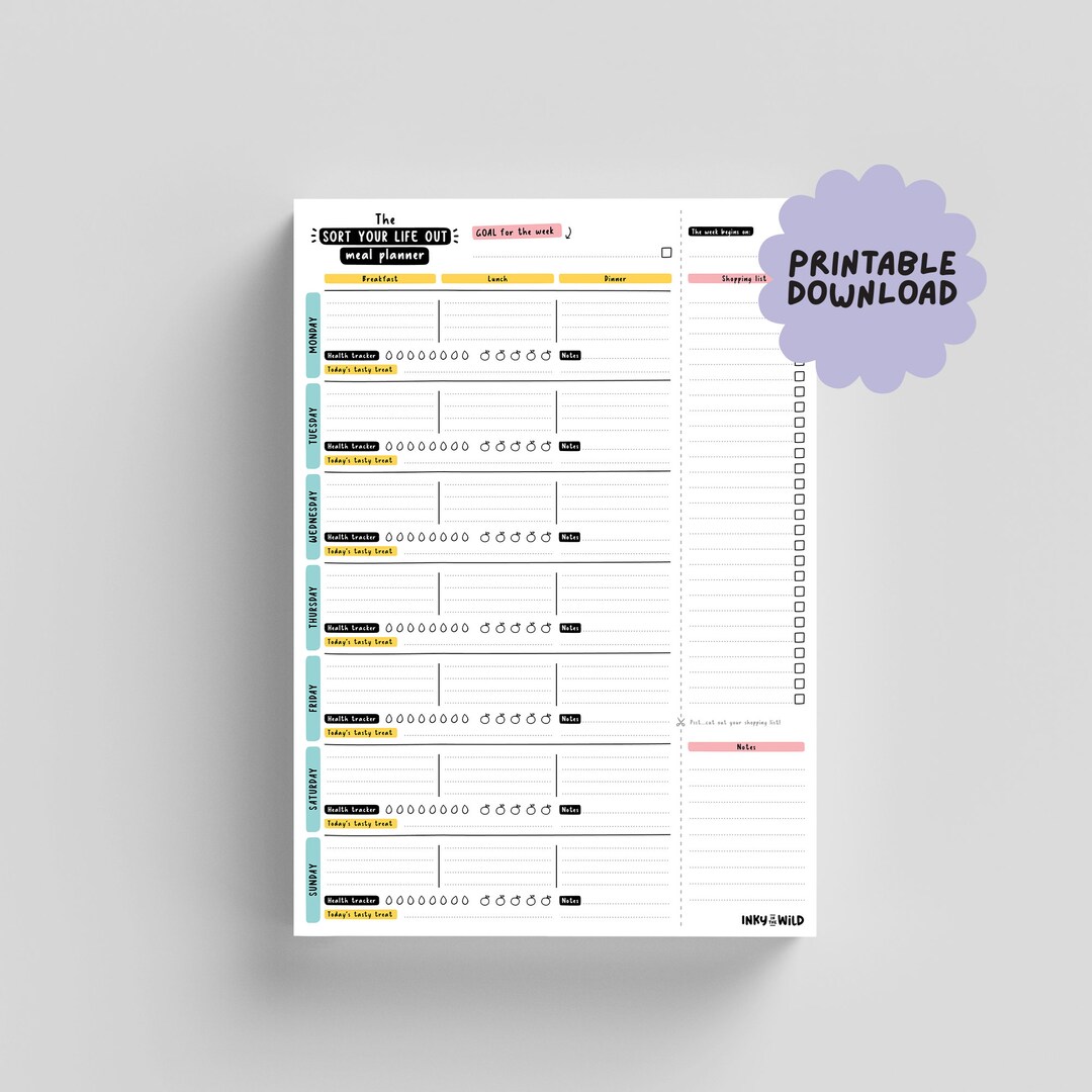 PRINTABLE A4 Meal Planner Weekly Food Diary Diet Health Tracker With ...