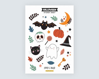 Foglio di adesivi di Halloween (A5) Adesivi decorativi carini per planner, stagione spettrale autunnale