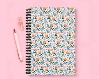 Summer Garden Spiral Bound Personalised Notebook (A5) | Floral Journal With Name | 120 Inner Pages Lined or Graph Paper | Custom Print Cover