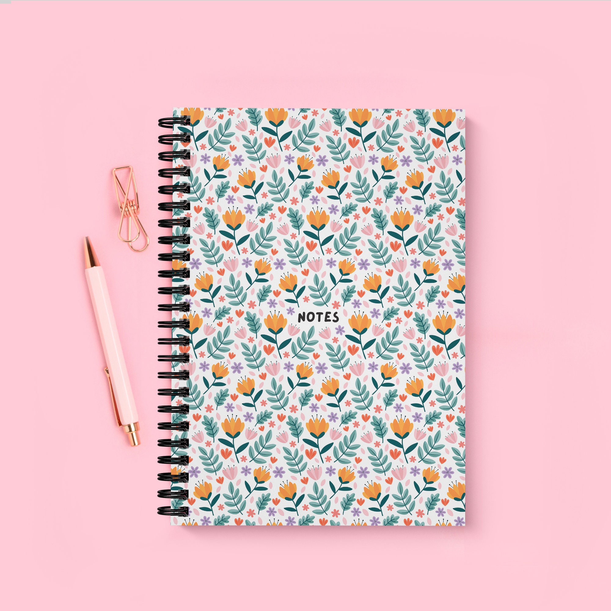 Summer Garden Spiral Bound Personalised Notebook (A5) | Floral Journal With Name | 120 Inner Pages Lined or Graph Paper | Custom Print Cover