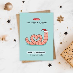 Grappige gepersonaliseerde wormkerstkaart | Schattige bodemgenoot | A5-kaart | Naam | Vriendje | Vriendin | Echtgenoot | Vrouw | Beste vriend | Zielverwant