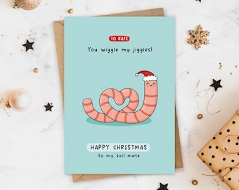 Funny Personalised Worm Christmas Card | Cute Soil Mate | A5 Card | Name | Boyfriend | Girlfriend | Husband | Wife | Best Friend | Soul Mate