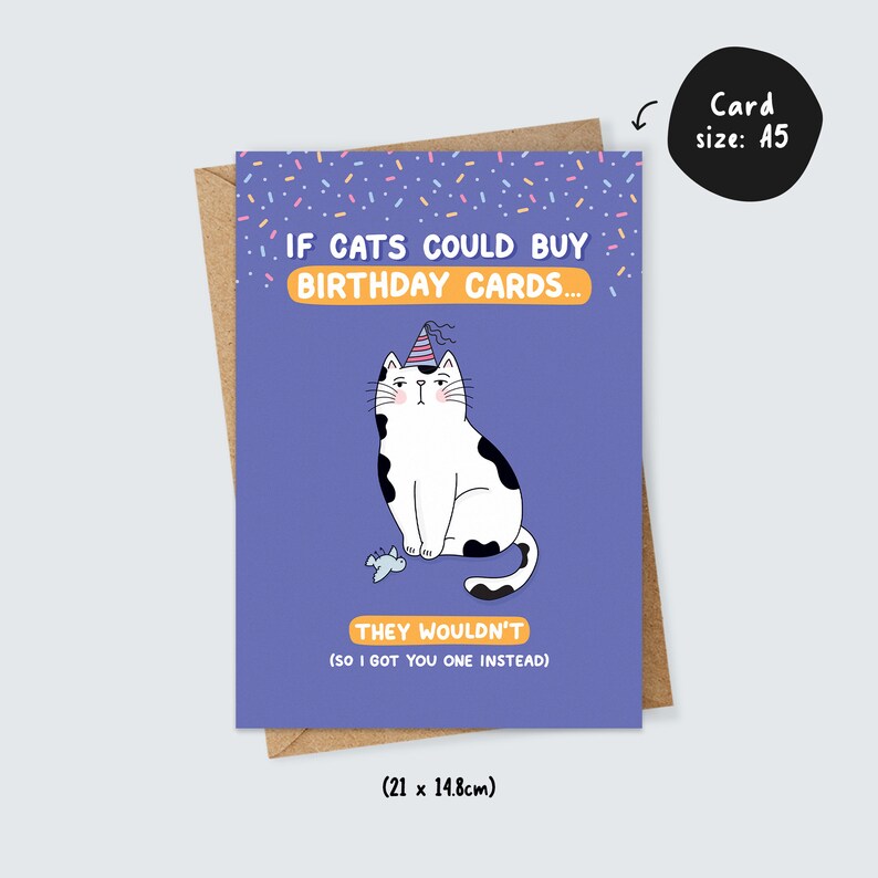 Personalised Funny Cat Birthday Card for Animal Lovers Crazy Cat Lady Pet Illustration Humour Sarcastic Grumpy Cat image 2