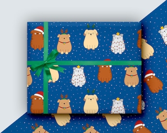 Dogs at Christmas Card Gift Wrap Cute Pet Xmas Wrapping Paper Sheets for Animal Lovers
