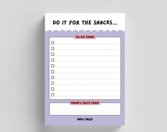 Do It For The Snacks Fun Notepad | A6 Motivational To-Do List | Student or Teacher Gift | Cute Notepad for Co-Worker | Funny Stationery