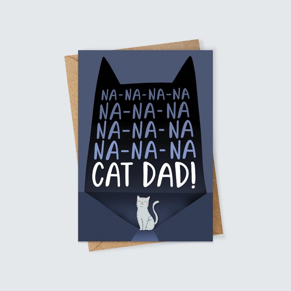 Cat Dad Superhero Themed Card Cute Illustration for Birthday or Father's Day