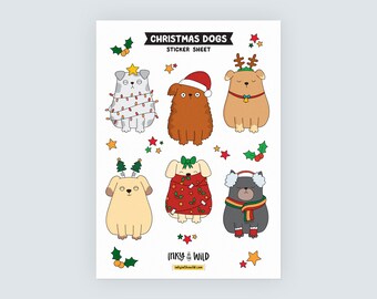 WEIHNACHTS- Stickerbogen (A5) mit niedlichen Hunden als niedliche saisonale Tiere, für Scrapbooking, Planer und Bullet Journals oder zum Basteln von Kindern