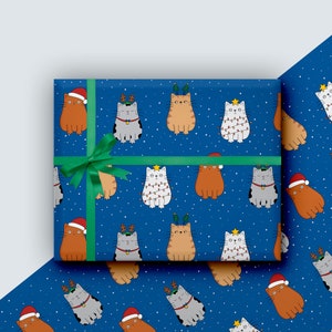 Cats at Christmas Card Gift Wrap Cute Feline Xmas Wrapping Paper Sheets for Animal Lovers