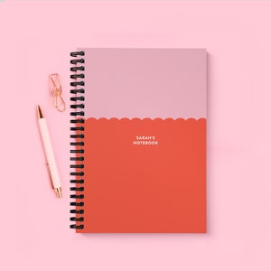 Colour Block Scallop Personalised Notebook | Spiral Bound Journal (A5) | Contemporary Bold Design | With Name | 120 Pages Lined Graph Paper