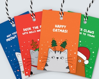 Cats at Christmas Gift Tags (4 pack) Cat-Themed Pun Gift Wrap Accessories for Animal Lovers