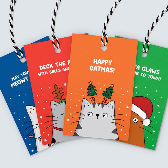 Cats at Christmas Gift Tags (4 pack) Cat-Themed Pun Gift Wrap Accessories for Animal Lovers