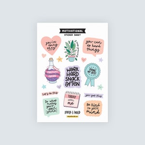 Motivational Sticker Sheet (A5) Self Care Positive Affirmation Planner Decals for Bullet Journal