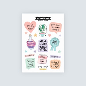 Motivational Sticker Sheet (A5) Self Care Positive Affirmation Planner Decals for Bullet Journal