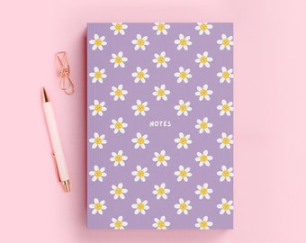 Lazy Daisies Hardback Personalised Notebook (A5) | Cute Floral Daisy Journal With Name | 120 Inner Pages Lined or Graph Paper | Custom Cover