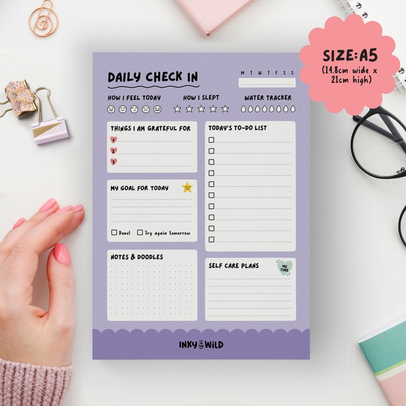 Daily Check In Notepad A5 Daily Schedule Planner Gratitude Desk Pad To-Do List Motivational Notepad Student Agenda Mental Health image 2