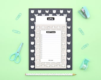 Cat Pattern Notepads Cute Illustrated Twin Pack To Do List and Notes