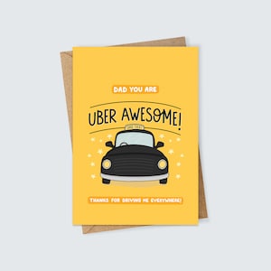 Uber Super Super Dad Taxi Vatertags- oder Geburtstagskarte für Papa Niedliche Lustige Illustrierte Auto Karte