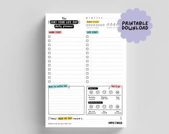 PRINTABLE Digital Download A5 Daily Planner Desk Pad Work/Life Balance To Do List Motivation Notepad Student Agenda Organiser Health Tracker