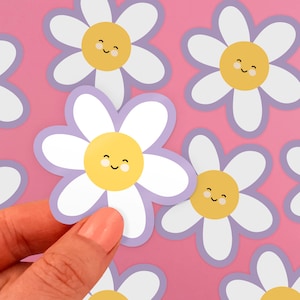 Smiling Daisy Vinyl Sticker | Cute Illustrated Flower | Happy Daisies | Motivational Label for Phone, Laptop, Water Bottle