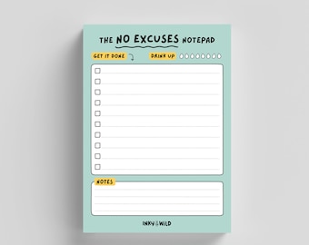 No Excuses Notepad | Funny A6 Motivational To-Do List | Student or Teacher Gift | Cute Notepad for Co-Worker | Funny Stationery | For Him