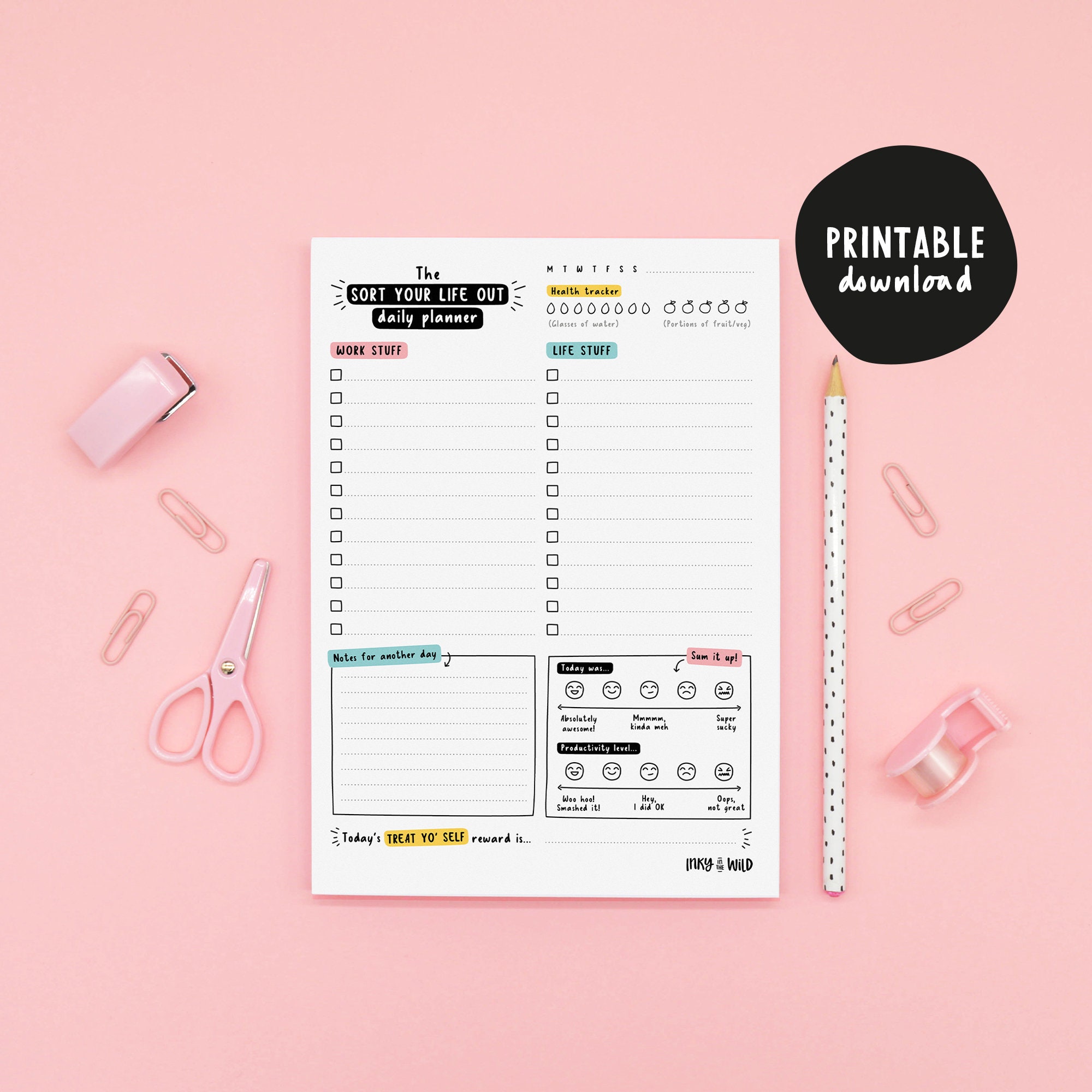 Paper Design & Templates PDF printable Digital Download Planner in Pink ...