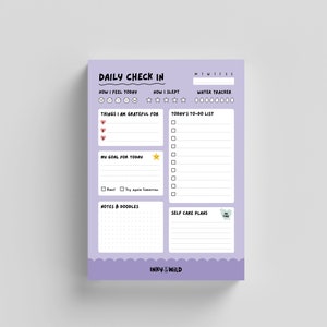 Daily Check In Notepad | A5 Daily Schedule Planner | Gratitude Desk Pad | To-Do List | Motivational Notepad | Student Agenda | Mental Health