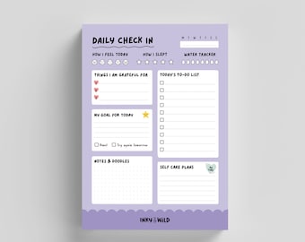 Daily Check In Notepad | A5 Daily Schedule Planner | Gratitude Desk Pad | To-Do List | Motivational Notepad | Student Agenda | Mental Health