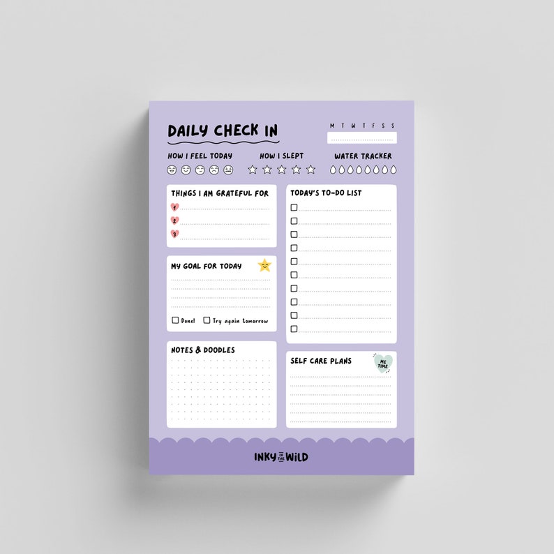 Daily Check In Notepad A5 Daily Schedule Planner Gratitude Desk Pad To-Do List Motivational Notepad Student Agenda Mental Health image 1