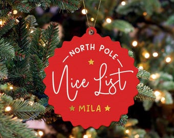 Personalised North Pole Nice List Wooden Decoration | Christmas Eve Box | Child's Name | Present From Santa Achievement Medal | Magic Gift