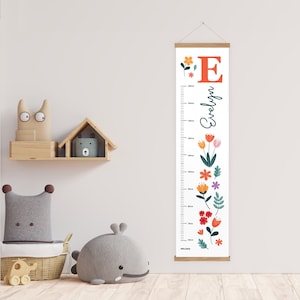 Gepersonaliseerde bloemen kinderlengtetabel | Kinderkamerdecoratie | Groeimeter voor bloemenpatronen voor een meisjesslaapkamer