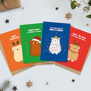 Lot de cartes de Noël Dogs at Christmas, jeu de cartes de jeu de mots pour animaux de compagnie avec chien de Noël mignon pour les amoureux des animaux