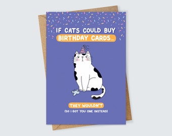 Personalised Funny Cat Birthday Card for Animal Lovers Crazy Cat Lady Pet Illustration Humour Sarcastic Grumpy Cat