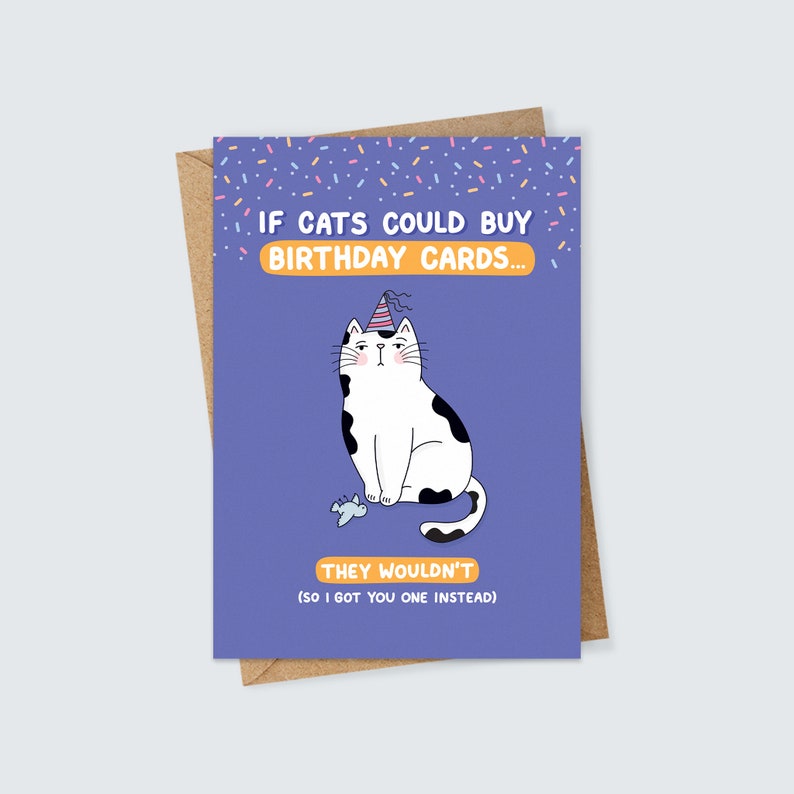 Personalised Funny Cat Birthday Card for Animal Lovers Crazy Cat Lady Pet Illustration Humour Sarcastic Grumpy Cat image 1