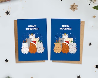 Cat and Dog Christmas Card Pack Cute Xmas Pet Pun Set for Animal Lovers