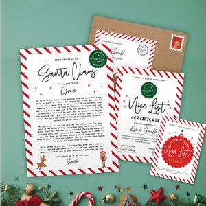 Paquete de cartas personalizadas de Papá Noel: rayas, certificado de lista de buenos amigos, nombre de niño, Papá Noel, sorpresa para niños, Polo Norte