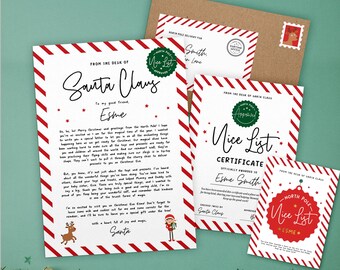 Personalised Letter From Santa Bundle - Stripes | Nice List Certificate | Kids Name | Father Christmas | Surprise for Children | North Pole