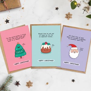 Strane tradizioni natalizie, biglietti divertenti multipack / Natale carino / Illustrazioni kawaii / Confezione di biglietti / Barzellette di Natale per la famiglia e gli amici