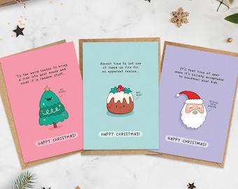 Weird Christmas Traditions Funny Cards Multipack | Cute Xmas | Kawaii Illustrations | Pack of Cards | Christmas Jokes for Family and Friends