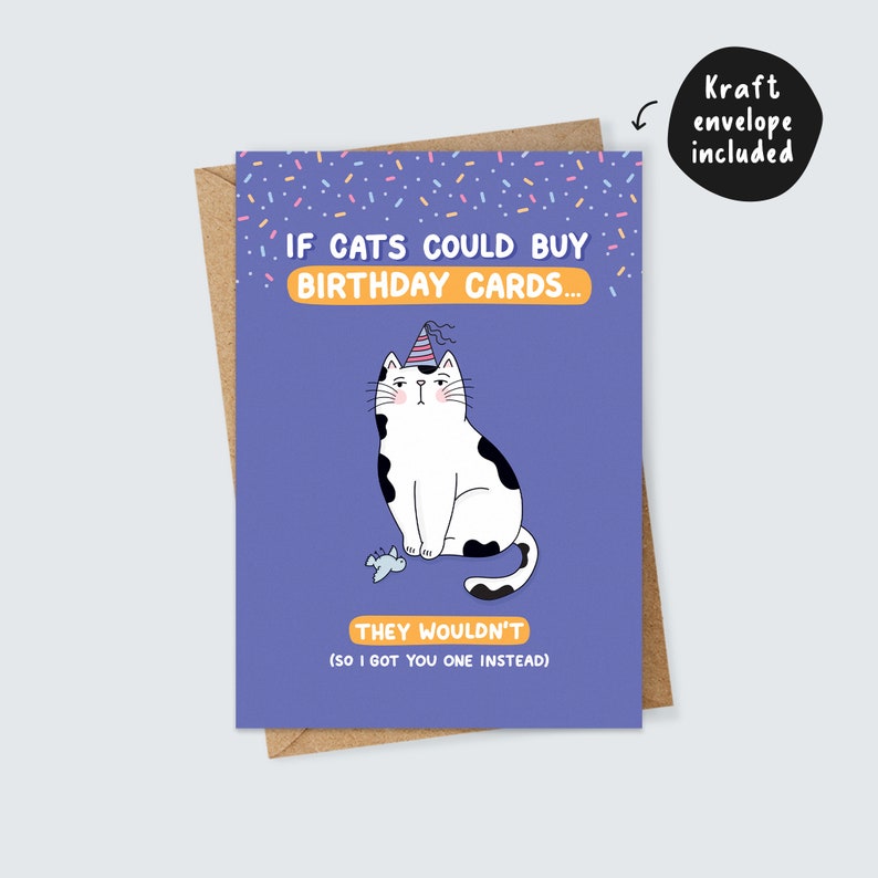 Personalised Funny Cat Birthday Card for Animal Lovers Crazy Cat Lady Pet Illustration Humour Sarcastic Grumpy Cat image 3